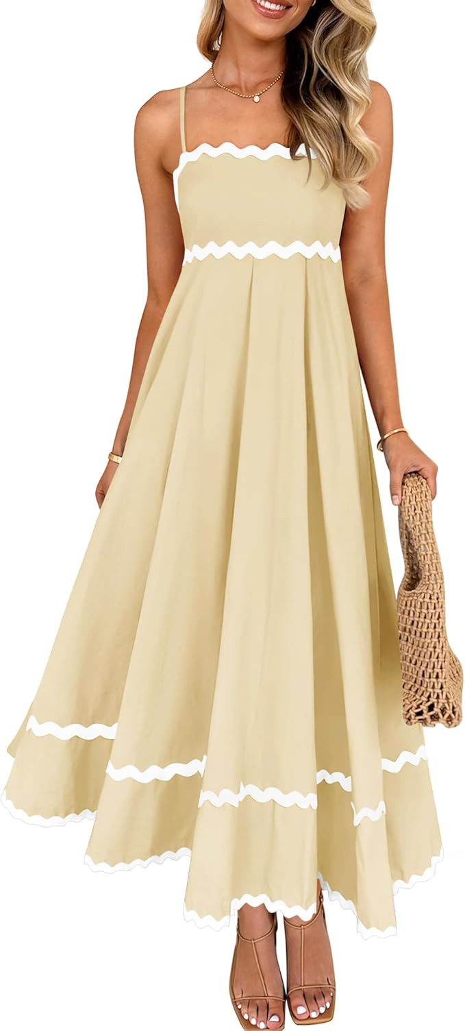 ZESICA Women's 2026 Summer Spaghetti Straps Sleeveless Backless Sundress Flowy Smocked Lace Swing... | Amazon (US)