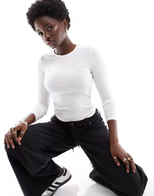 Cotton On rib crew long sleeve top white  | ASOS | ASOS (Global)