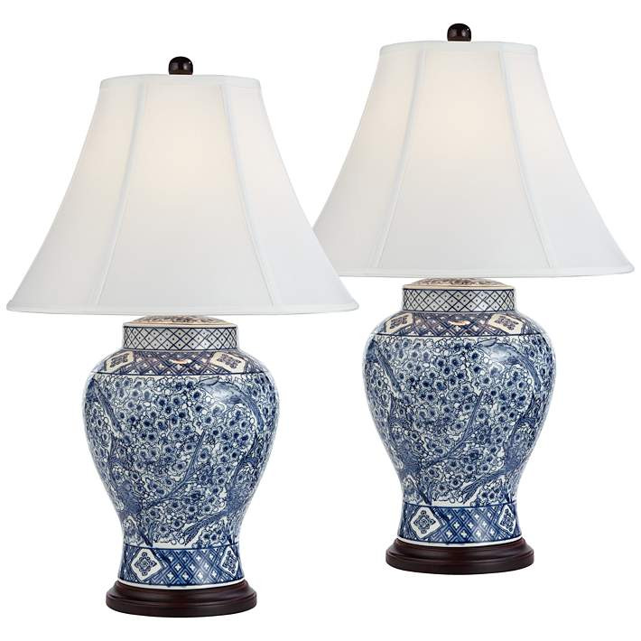 Barnes and Ivy Garden Bird Blue and White Porcelain Table Lamps Set of 2 - #225H7 | Lamps Plus | Lamps Plus