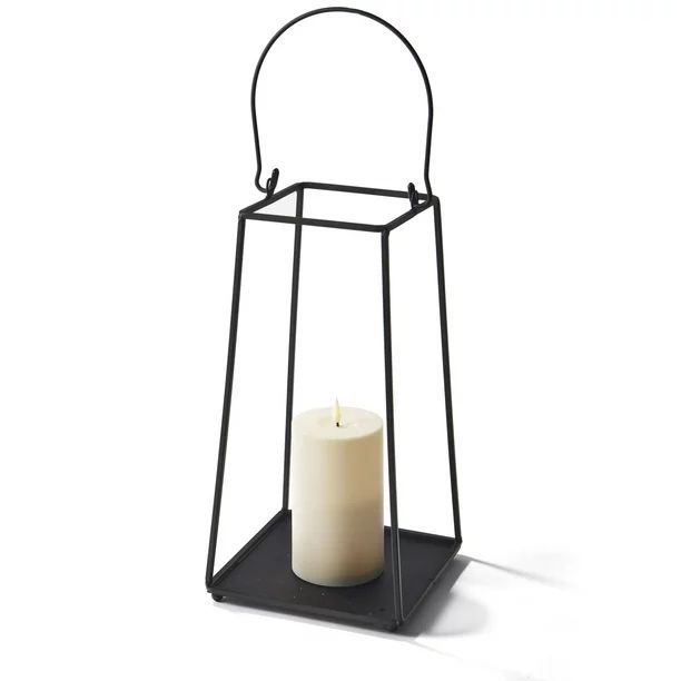 LampLust Outdoor Open Frame Black Metal Candle Lantern - 12 Inch Decorative Lantern with Realisti... | Walmart (US)