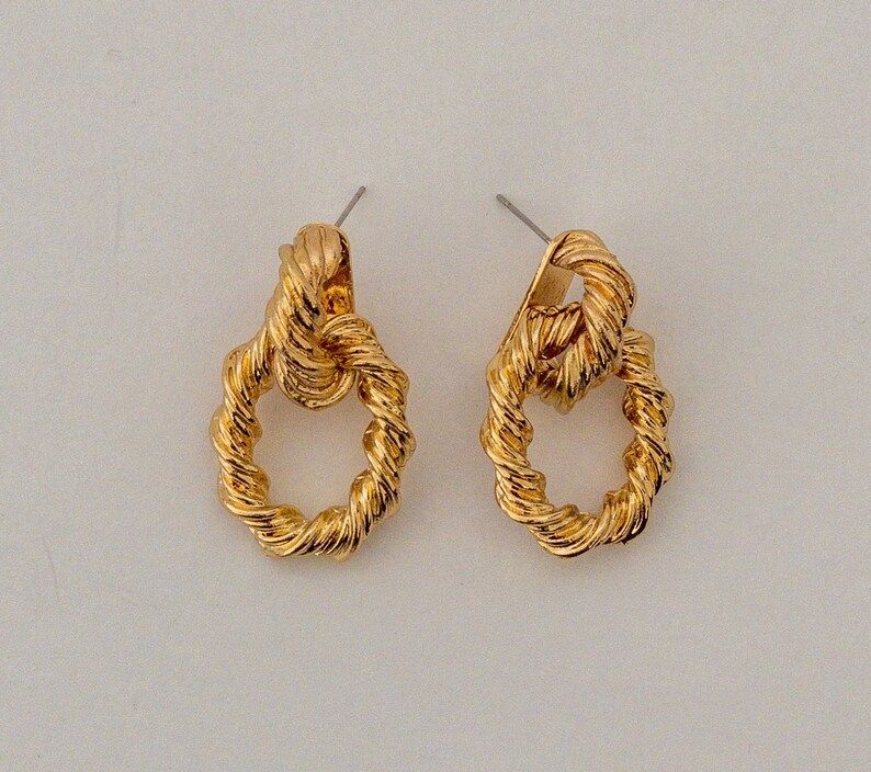 Gold Twisted Door Knocker Vintage Statement Stud Earrings  | Etsy | Etsy (US)
