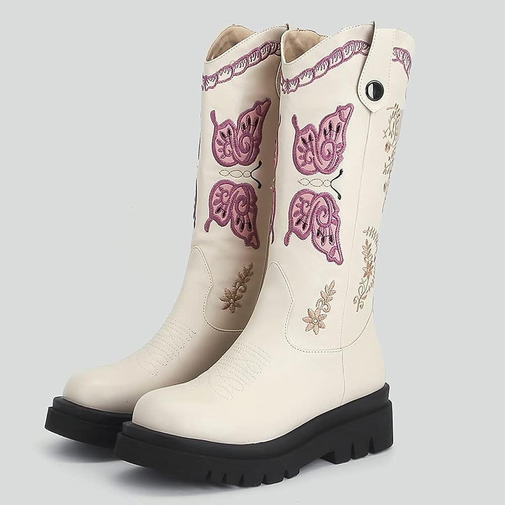 Womens Cowgirl Western Boots Non-slip Carved Cowboy Mid Calf Winter Work Riding Knight Boots For Wom | Amazon (US)