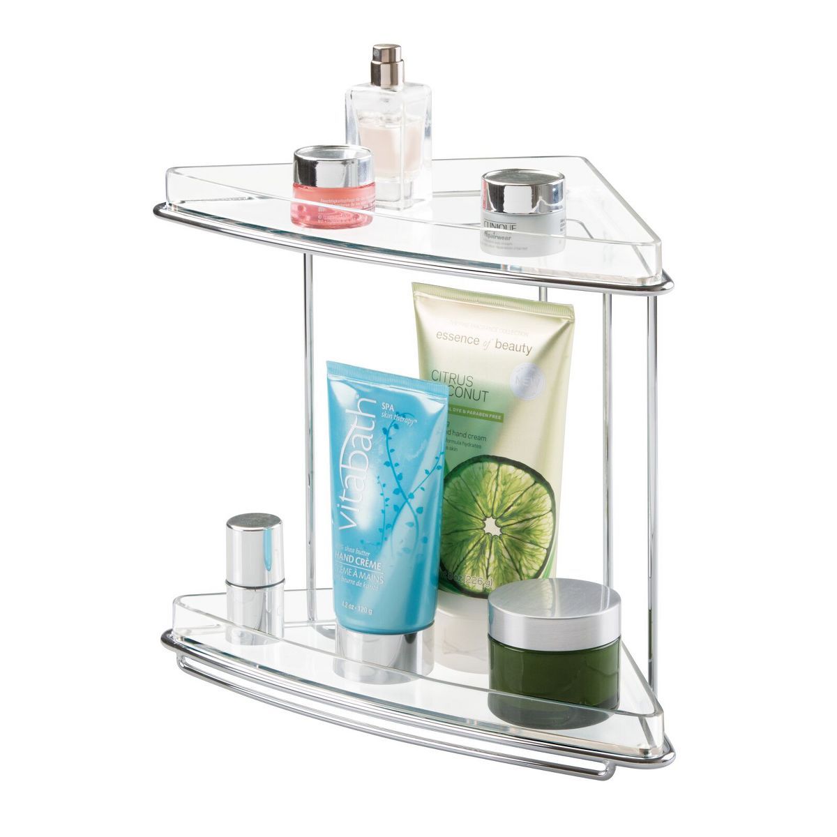 mDesign Steel/Plastic 2-Tier Freestanding Bathroom Corner Organizer Shelf, Clear | Target