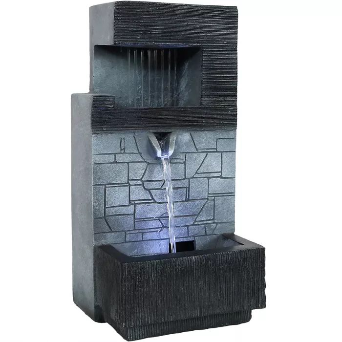 Sunnydaze Indoor Home Office Polyresin Modern Tiered Brick Wall Tabletop Water Fountain with LED ... | Target