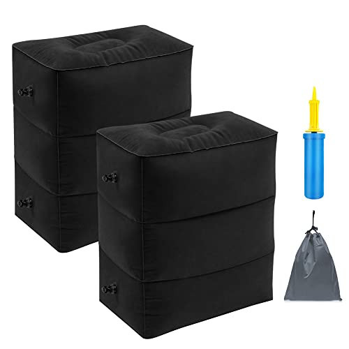 Travel Foot Rest Pillow, Portable Inflatable with Double Hand Pump Adjustable Three Layers Height Pillow for Foot Rest on Airplanes,Cars,Buses,Trains,Office Kids to Sleep on Long Flights (Black 1) | Amazon (US)