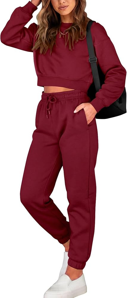 BTFBM Women 2 Piece Outfits Long Sleeve Crop Top Pullover Drawstring Pant Jogger Set Casual Sweat... | Amazon (US)