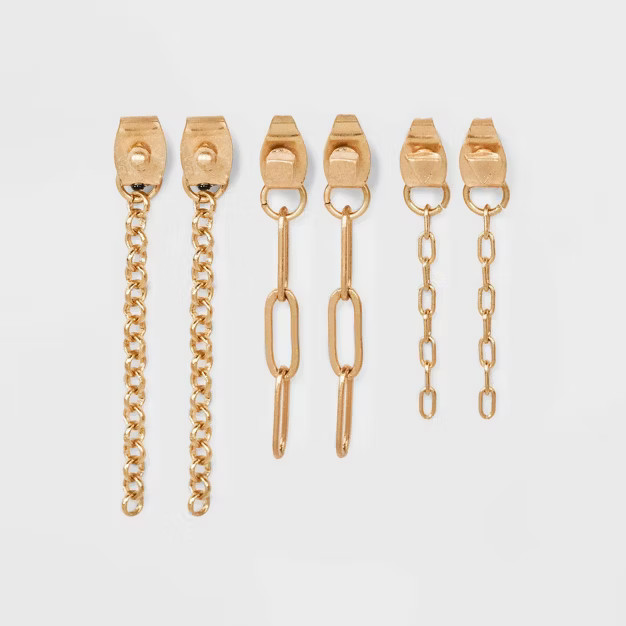 Mixed Link Chain Drop Earring Set 3pc - Universal Thread™ Gold | Target