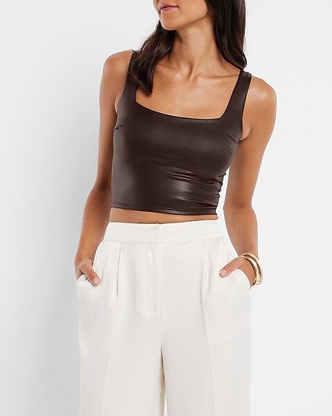 Body Contour Faux Leather Square Neck Cropped Tank | Express