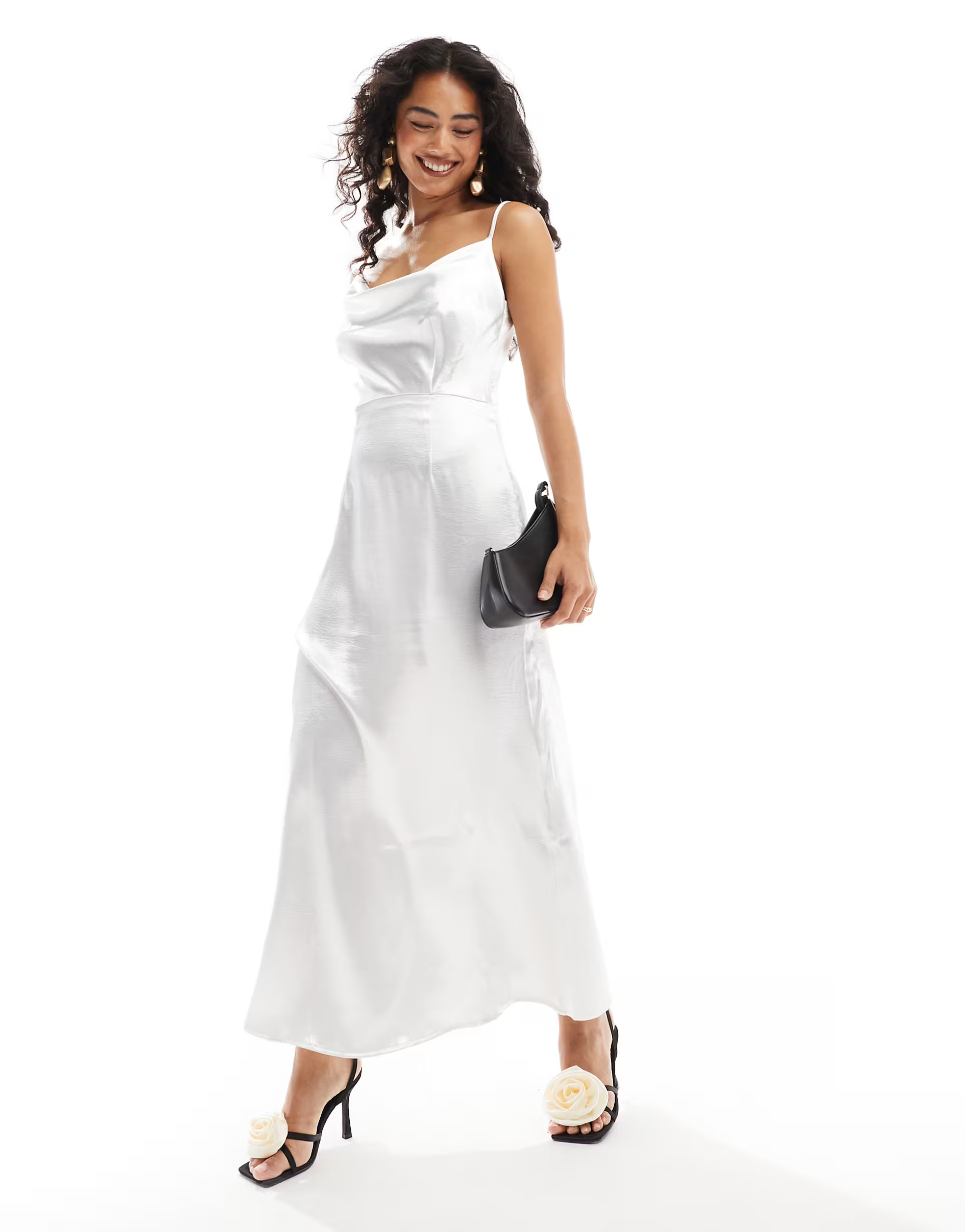 Vila satin cowl neck maxi dress in silver white | ASOS (Global)
