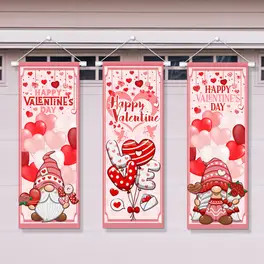 3-Pack Valentine'S Day Vinyl Banners, Romantic Gnome & Heart Design, Multipurpose Red & Pink Stre... | Temu Affiliate Program