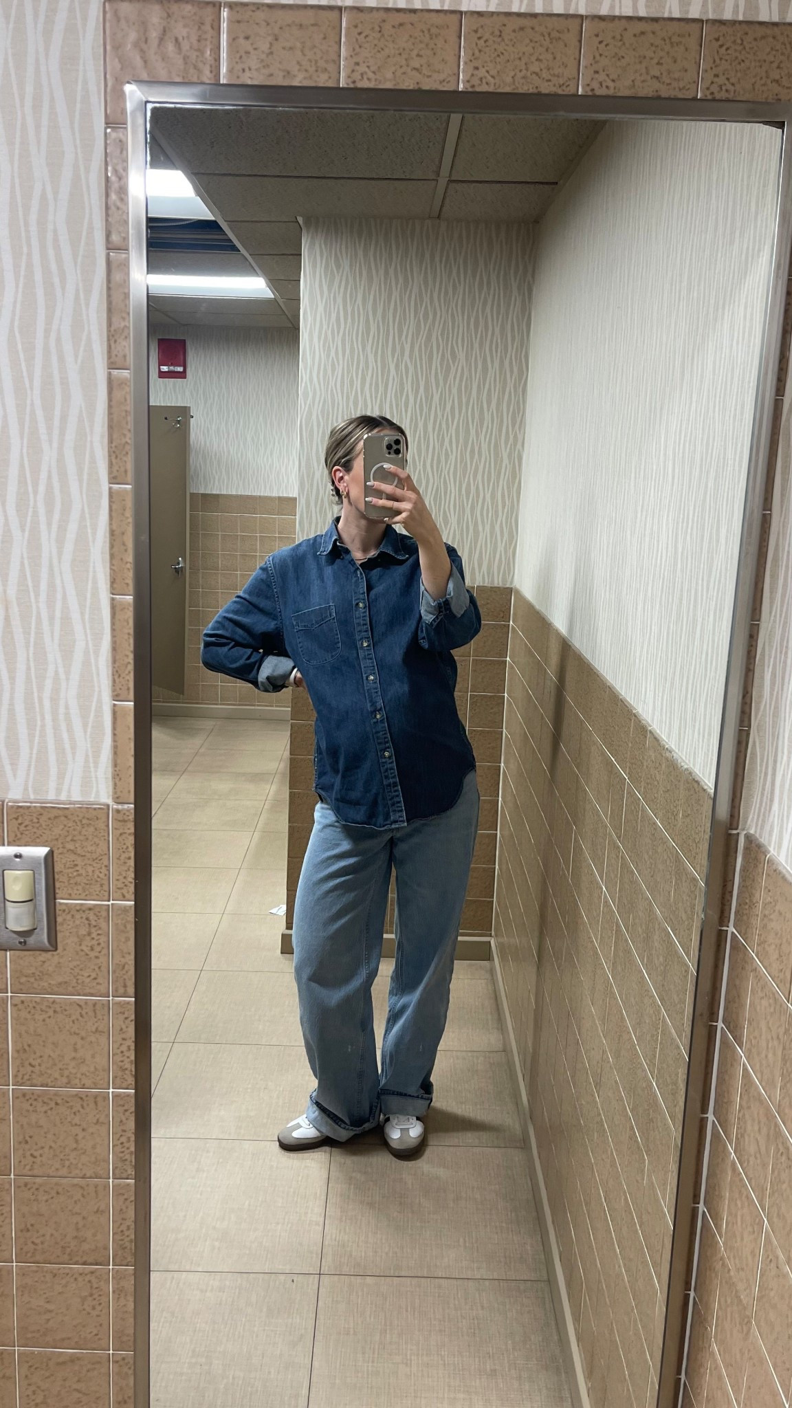 Denim on denim pregnancy maternity bump outfit style fashion inspiration 

#LTKBump