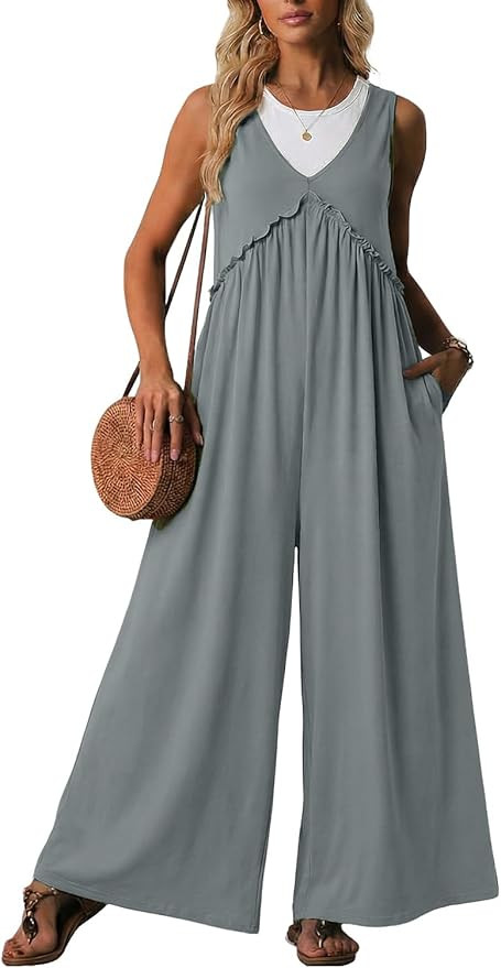 YOINS Jumpsuits for Women Wide Leg Loose Baggy Flowy Overalls Summer Casual Sleeveless Open Back ... | Amazon (US)