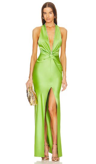 X Revolve Halter Gown With Slit in Pear Green Neon Green Dress Lime Dress Lime Green Dress | Revolve Clothing (Global)