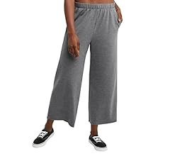 Hanes Women's Originals Wide Leg Crop Pants, Retro Lightweight French Terry Pants, 25" | Amazon (US)