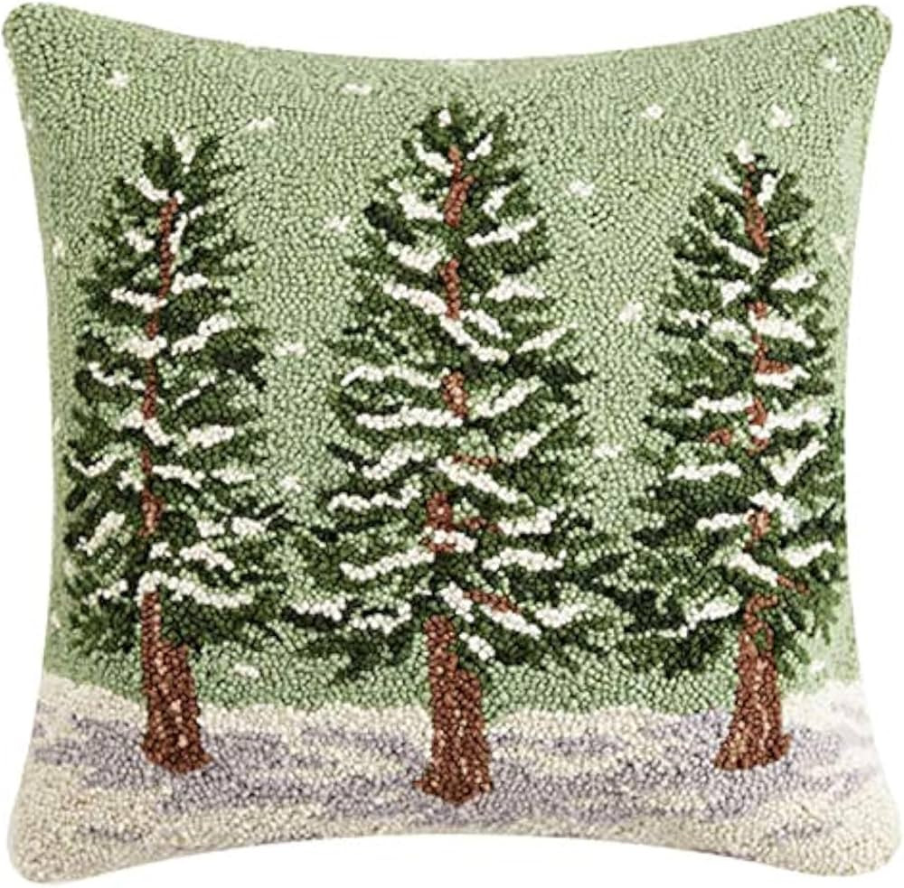 Peking Handicraft Winter Woods Trees Hooked Wool Throw Pillow - 18" x 18" | Amazon (US)