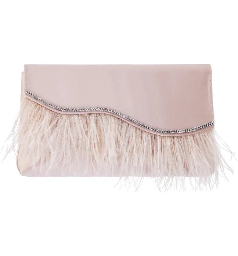 Nina Kaidy Feather Trim Satin Clutch | Nordstrom | Nordstrom