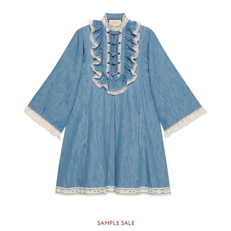 Denim tunic with lace detail | Gucci (US)