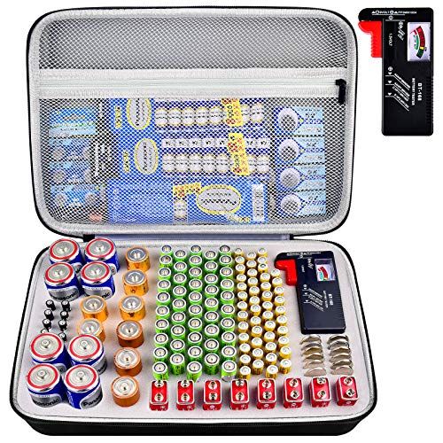 Battery Organizer Storage Case with Tester, Battery Box Holder Garage Container Bag Fits for AA A... | Amazon (US)