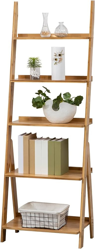 SOBIBO Ladder Shelf, 5-Tier Leaning Shelf, Free Standing Organizer Storage Shelves, Storage Rack ... | Amazon (US)