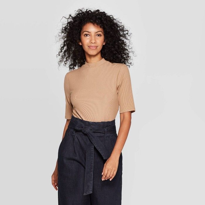 Women's Slim Fit Short Sleeve Turtleneck Rib T-Shirt - A New Day™ | Target