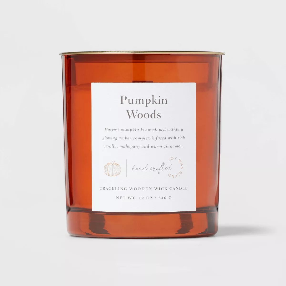 Clear Colored Glass with Woodwick and Brass Metal Inset Lid Pumpkin Woods Candle Orange - Thresho... | Target