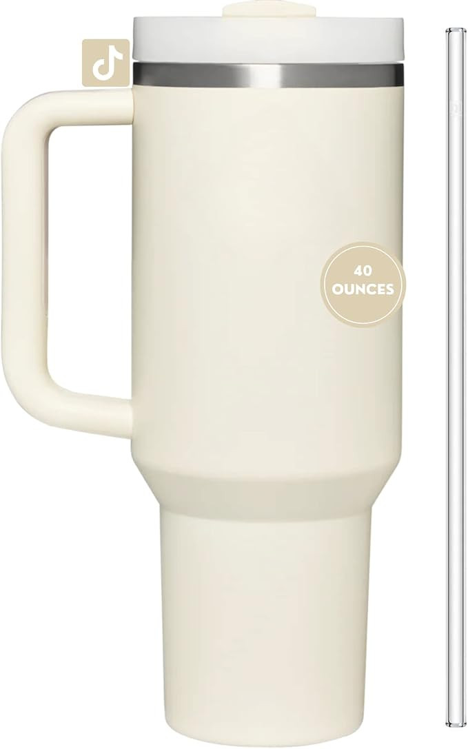 DUPE 40 oz Tumbler with Handle and Straw Lid, Stainless Steel Insulated Travel Mug for Hot and Co... | Amazon (US)