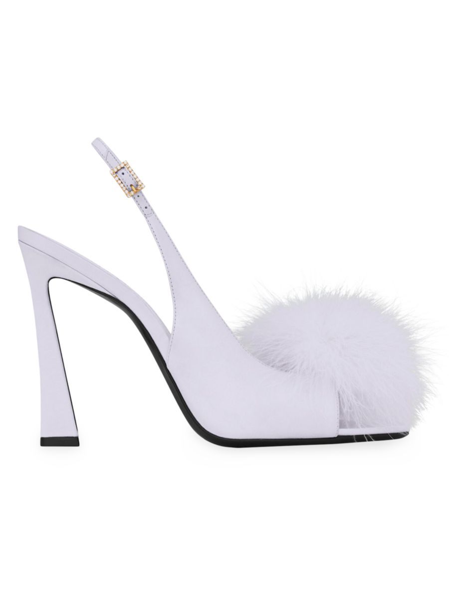 Mae Slingback Sandals In Crepe Satin With Feathers | Saks Fifth Avenue