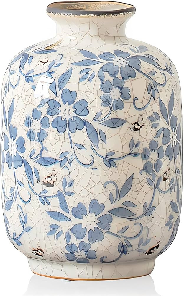 Vintage Blue and White Porcelain Flower Vases Ice Cracked Chinese Vase Ceramic Blue White Vases f... | Amazon (US)