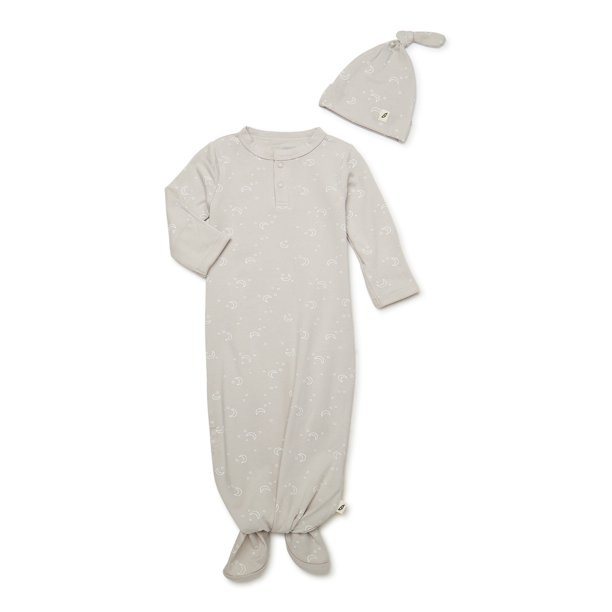 easy-peasy Baby Organic Print Gown and Hat Set, 2-Piece, Newborn-6/9 Months | Walmart (US)
