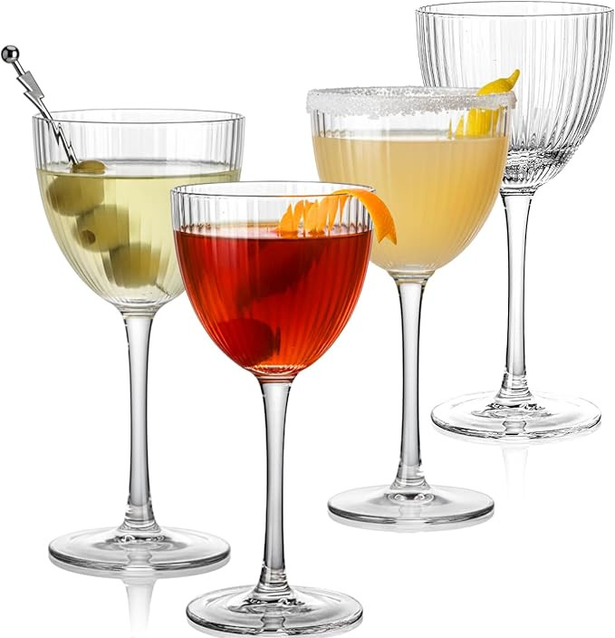 Vintage Art Deco Nick and Nora Cocktail Glasses – 5 oz Crystal Ribbed | Set of 4 | Martini, Man... | Amazon (US)