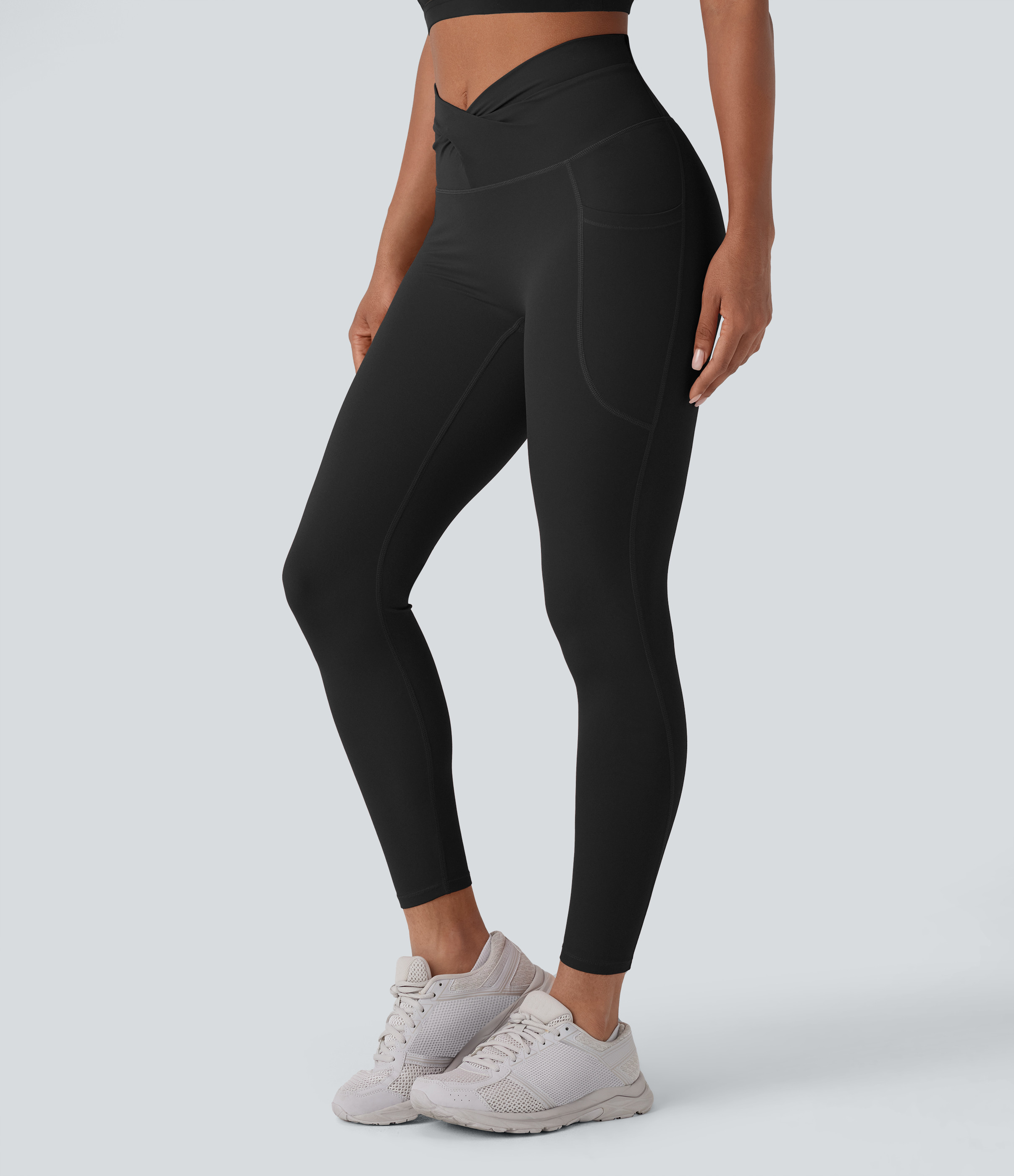 Halara Halara UltraSculpt™ High Waisted Crossover Pocket Yoga Leggings - Black - XL(7/8) gym leggings leggings with pockets | HALARA
