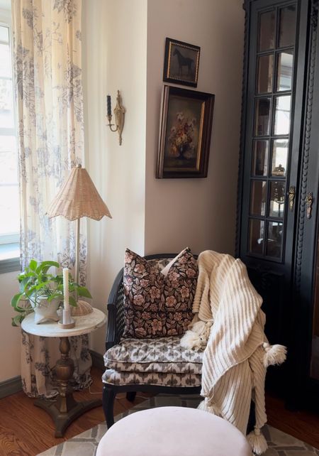 Moody pillow cover, rattan lamp, blue floral linen blend curtain panels, upholstered ottoman

#LTKfindsunder50 #LTKsalealert #LTKhome