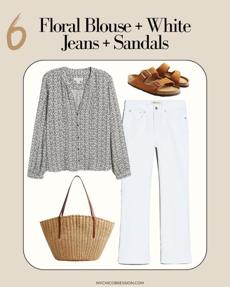 Looking for a no fail outfit idea using clothing pieces you already have? Transform your wardrobe basics into these foolproof outfit combinations! 💁‍♀️

You can’t go wrong with white jeans, a floral blouse, sandals, and a straw bag 

#LTKSeasonal #LTKfindsunder100 #LTKSpringSale