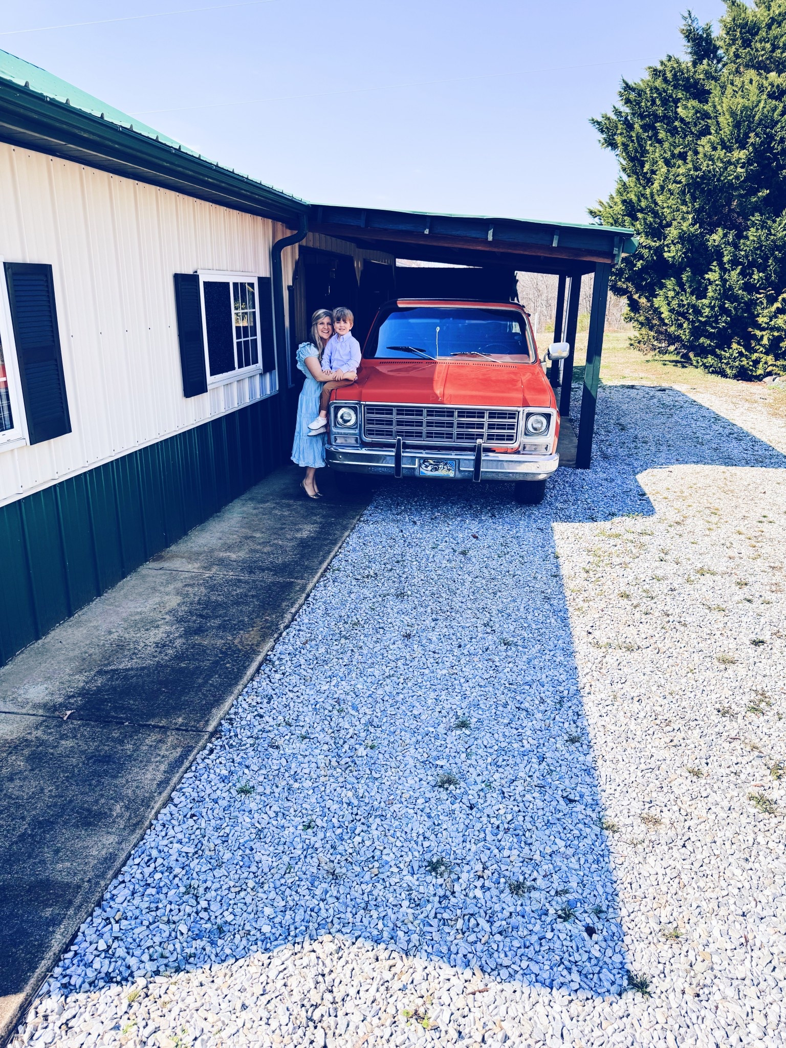 Sunny ☀️ s u n d a y  drives to church 💒 & sweetness on the farm 🛻🌳 have my heart y’all!! 🥰 Welcoming in springtime 🌼 out on on our property just hits different 🫶🏽 - @wesmabry finally got his old red ❤️ truck 🛻 up to park under the barn 🐴 and it just fits perfectly!!! ☀️ Sunny & 75 🌞 degrees on March 1st?! Yes please! 🙌🏽 #hellomarch #sunnyand75 #welcomemarch 

Thank you, Jesus, for all these precious country boys to raise with my best friend on this slice of heaven! ❤️ What a dream 💭 come true it is… all of it! 🫶🏽

My sweet daddy (their “Papaw”) 🥰 came up to visit after church 💒 and took us out for lunch at the @wafflehouseofficial 🧇 - our favorite 🤩 - and we are planning to cookout in the backyard tonight!! 🔥 And nothing says “Happy March” like finding some daffodils 🌼 popping up!!! 🌱 Eek 🤭 a sign that our favorite time of year is here!! 🤗 #readyforspring #daffodilseason
