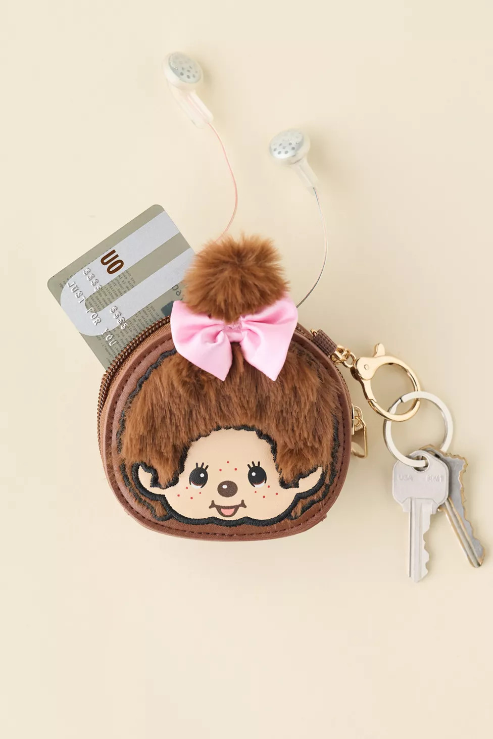 Monchhichi Fuzzy Mini Coin Purse Keychain | Urban Outfitters (US and RoW)