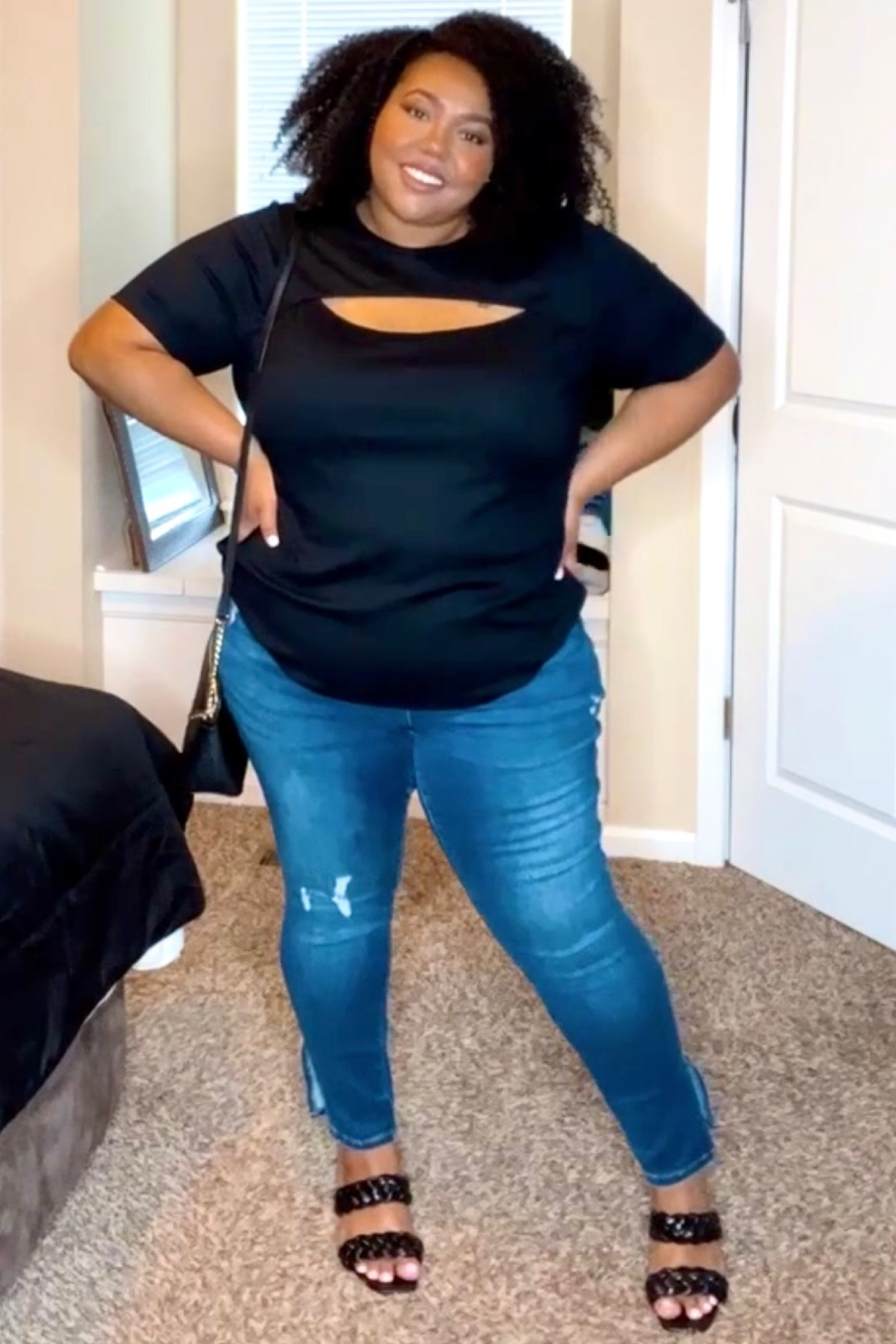 Date outfit idea for curvy and plus size women. Cutout top, plus size jeans and sandal heels. Spring outfit idea  

#LTKunder100 #LTKcurves #LTKshoecrush