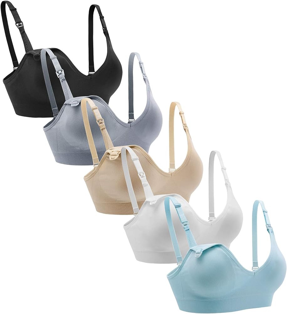 Suekaphin Nursing Bra 5pack Wireless V Neck Maternity Nursing Bra Bralette Low Cut Sleeping Breas... | Amazon (US)