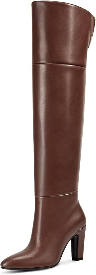 wetkiss Thigh High Boots for Women, Over the Knee Boots with Chunky Heel, Side Zipper, Wide Calf ... | Amazon (US)