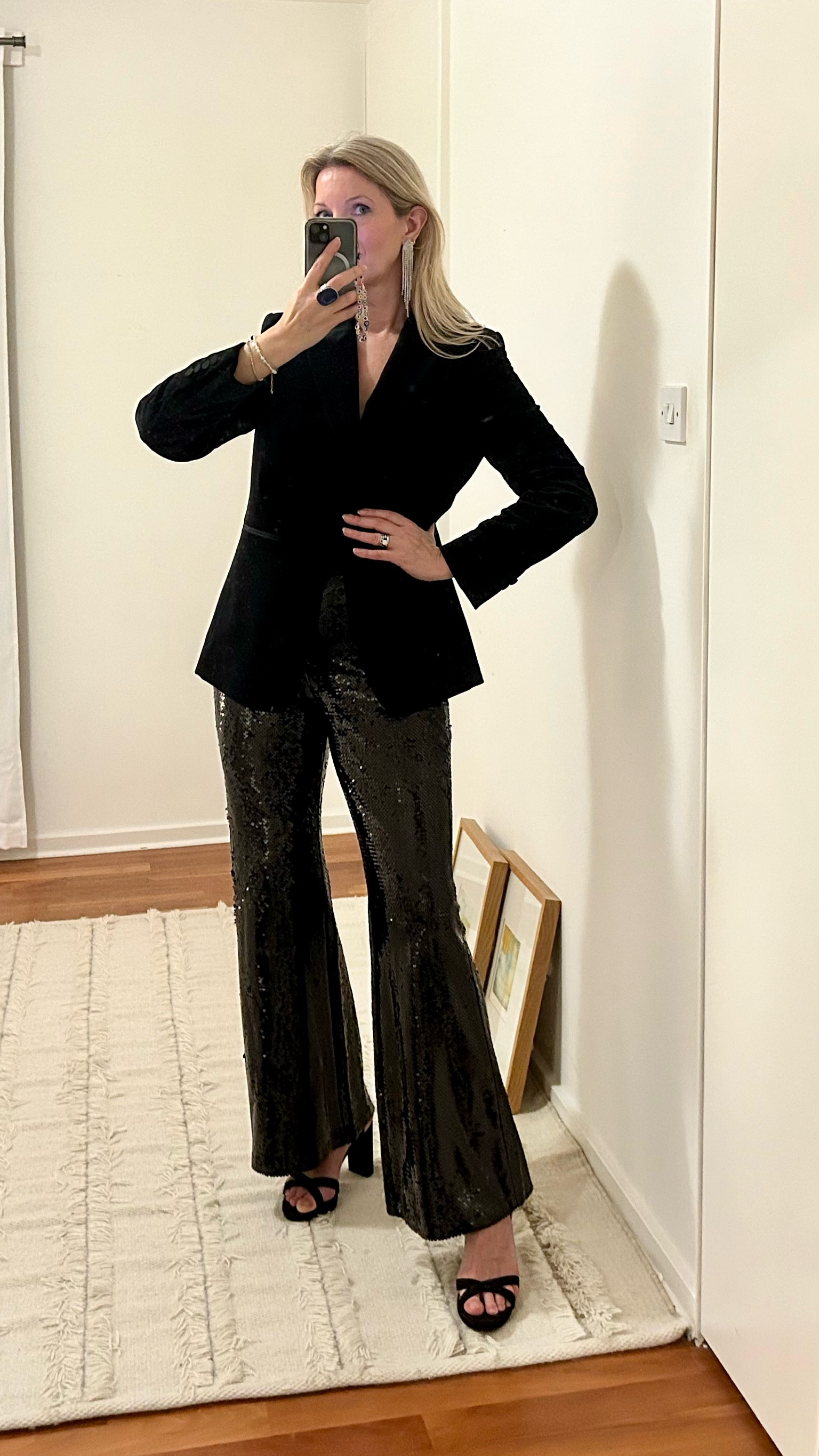 Tuxedo style | Sequin Trousers | Velvet Blazer | Heeled Sandals 

#LTKluxury #LTKWinterSale #LTKpartywear