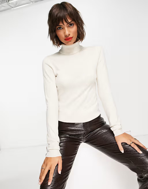 Vero Moda knitted roll neck top in cream | ASOS (Global)