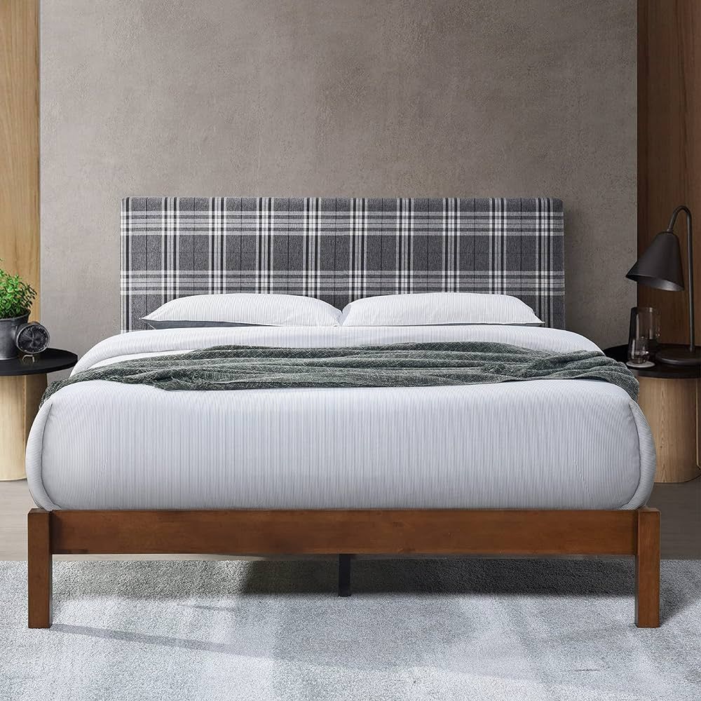 DG Casa Asher Upholstered Bed Frame—Plaid Padded Surfaces | Wooden Slat Support Included | No B... | Amazon (US)