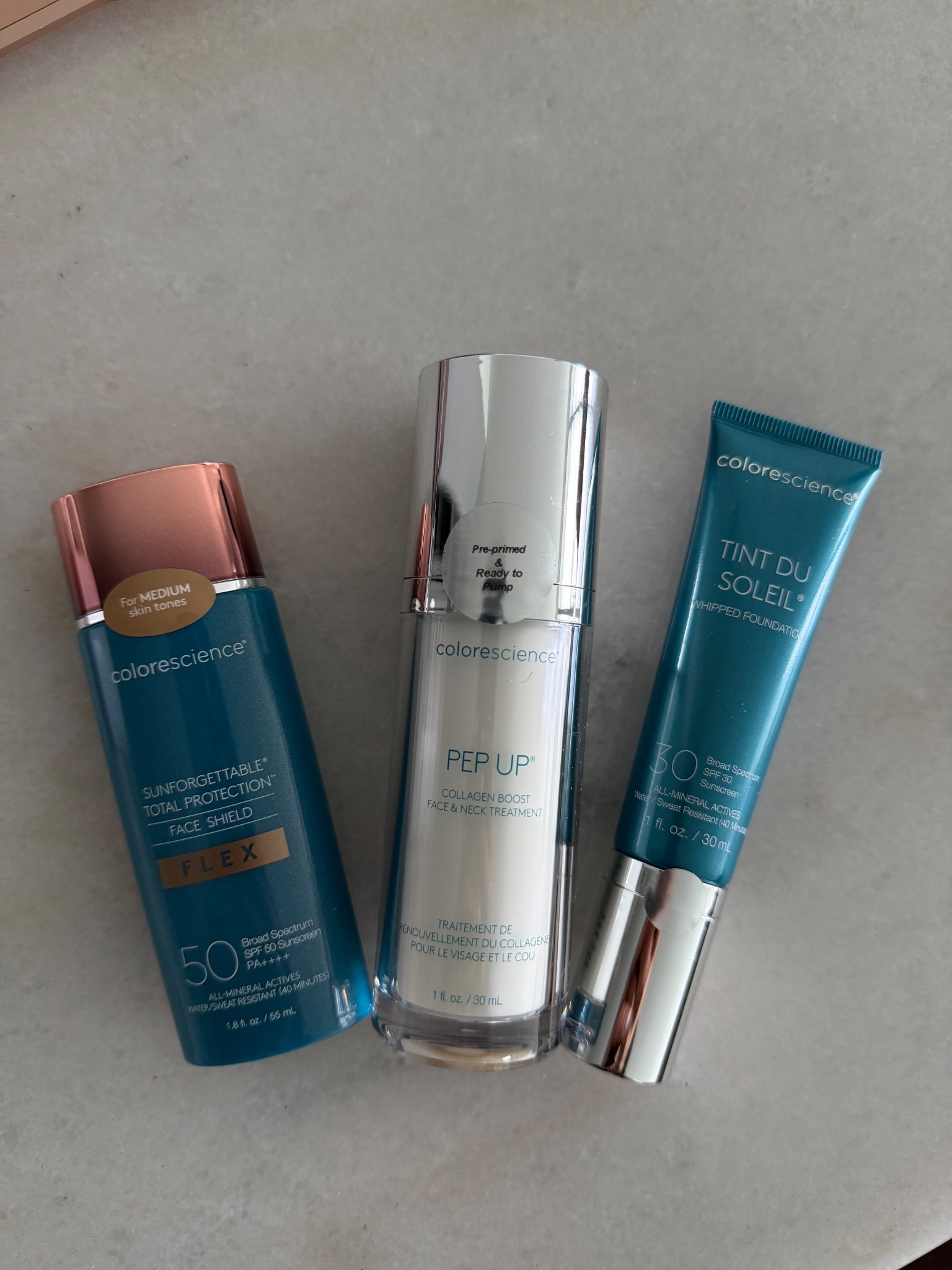1- I use the tinted ColoreScience Face Shield every morning as my SPF and as a base foundation. I use the color Medium. I’m obsessed with this product!
2- The face and neck treatment boosts collagen and hydrates with hyaluronic acid 
3- Tint du Soleil is a lightweight whipped foundation with SPF

#LTKBeauty #LTKSaleAlert #LTKselfcare