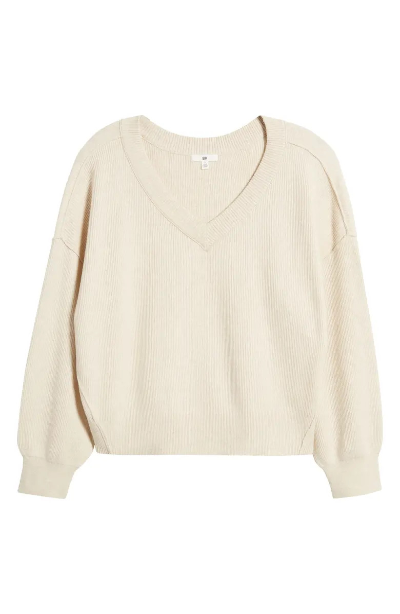 Seamed Oversize V-Neck Rib Sweater | Nordstrom
