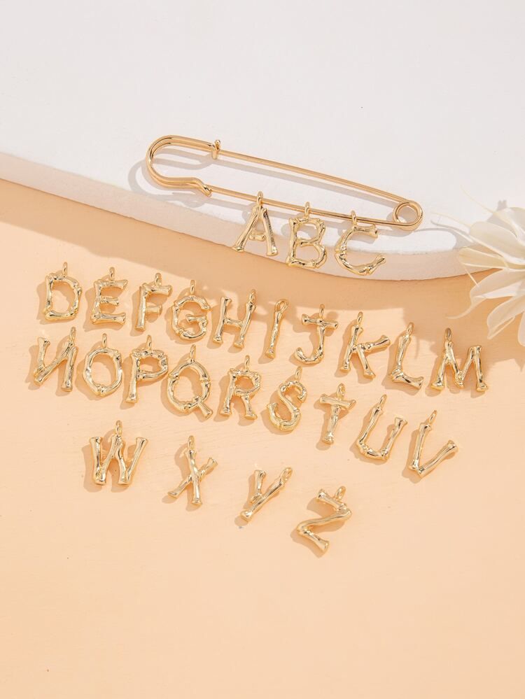 1pc Letter Charm Safety Pin Brooch With 26pcs Charm | SHEIN