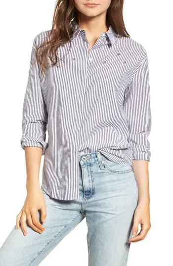 Women's Rails Taylor Embellished Shirt, Size X-Small - Grey | Nordstrom