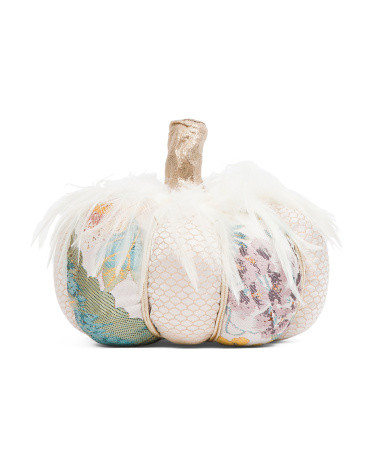 Fabric Pumpkin With Feathers | TJ Maxx