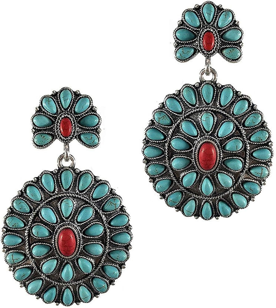 Elegant Vintage Turquoise Western Metal Dangle Earring | Amazon (US)