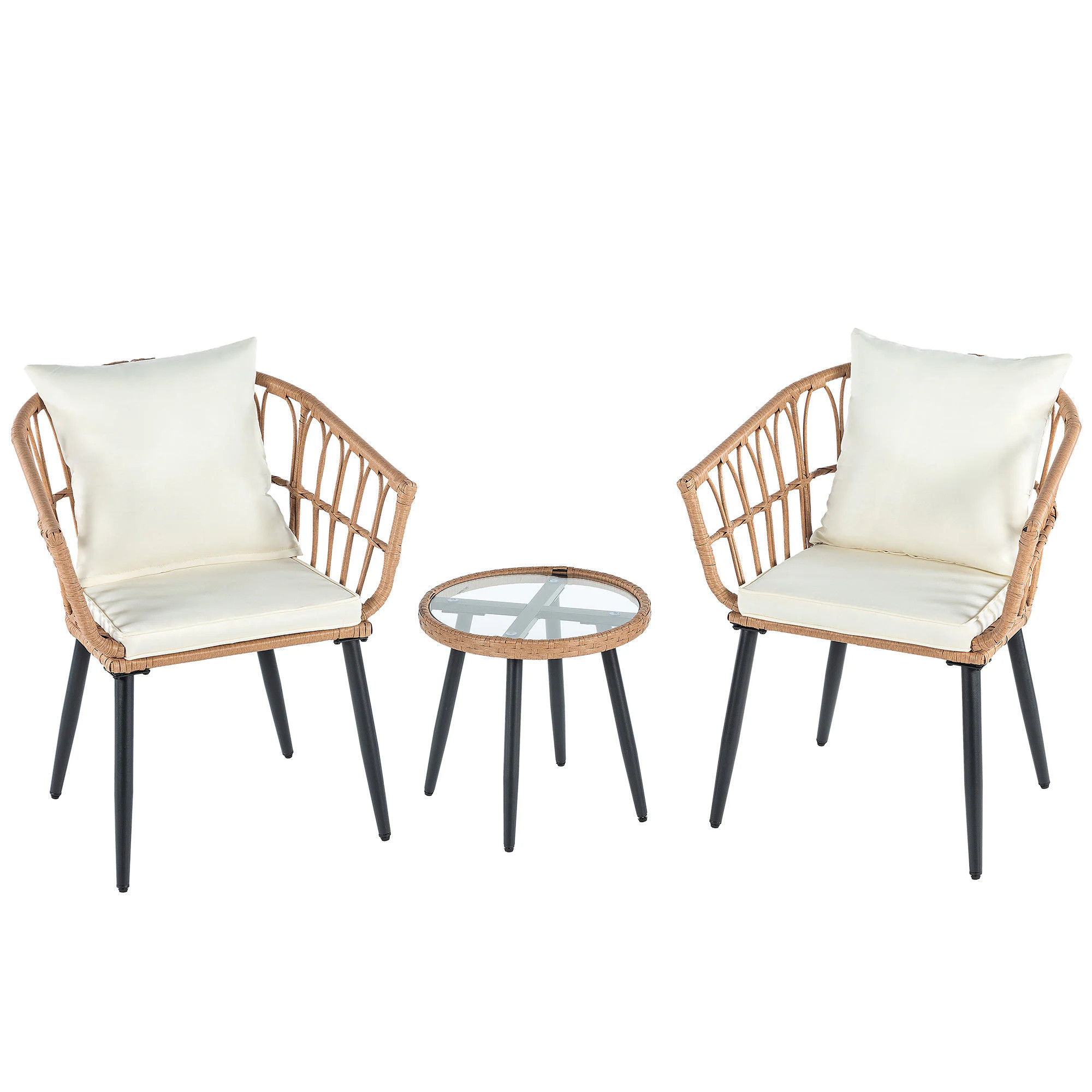 Sweetcrispy Beige 3-Piece Wicker Patio Set with Rattan Chairs and Tempered Glass Coffee Table Cotton one_size | L-OP-TYT3J01-BNBG | Lowe's