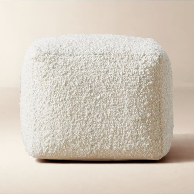Boucle Ivory White Pouf | CB2