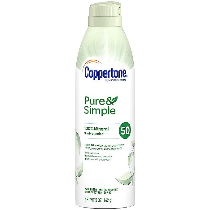 Coppertone Pure Simple Mineral SPF 50 Sunscreen Spray Zinc Oxide Mineral Sunscreen Hypoallergenic... | Amazon (US)